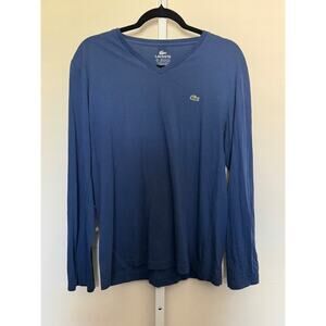 Lacoste Men's Lightweight Pima Cotton V Neck T-Shirt Blue Long Sleeve Sz 5/L